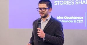 Etien Yovchev, co-founder of The Recursive, pitching during Demo Day