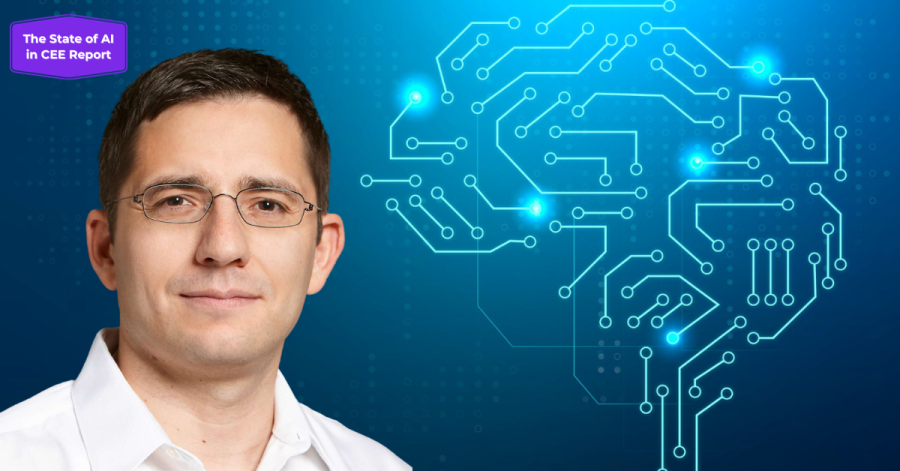 INSAIT Professor Martin Vechev on a blue background AI brain