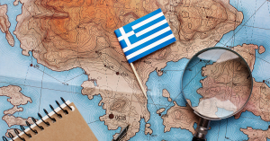 Map and the Greek flag