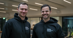 William Jalloul, CEO (right), and Jiří Ruml, CTO (left), Flowpay company, smiling with black sweatshirts