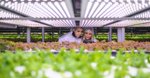 Two girls in a agritech laboratory