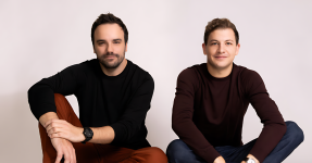 Co-founders Nikola Todorovic (left) and Tye Sheridan sitting in a normal way.