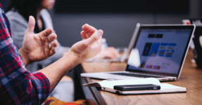 A man making an online pitch, SaaS competition