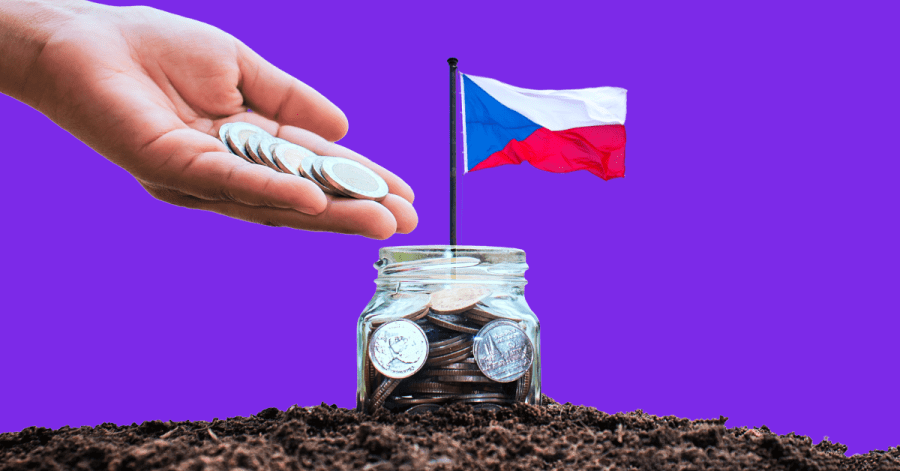 hand with coins giving money to a jar with a Czech flag as a symbol of VC funds investment in Czech Republic