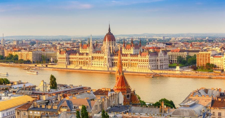 Aerial view of the Hungarian Parliament in Budapest.