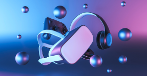 gaming industry in the czech republic image with VR headset, console, and headphones