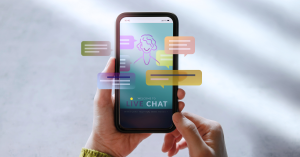 conversational ai in marketing phone with image of a chatbot